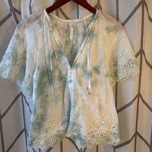 Anthropologie Blue and White Lace Blouse